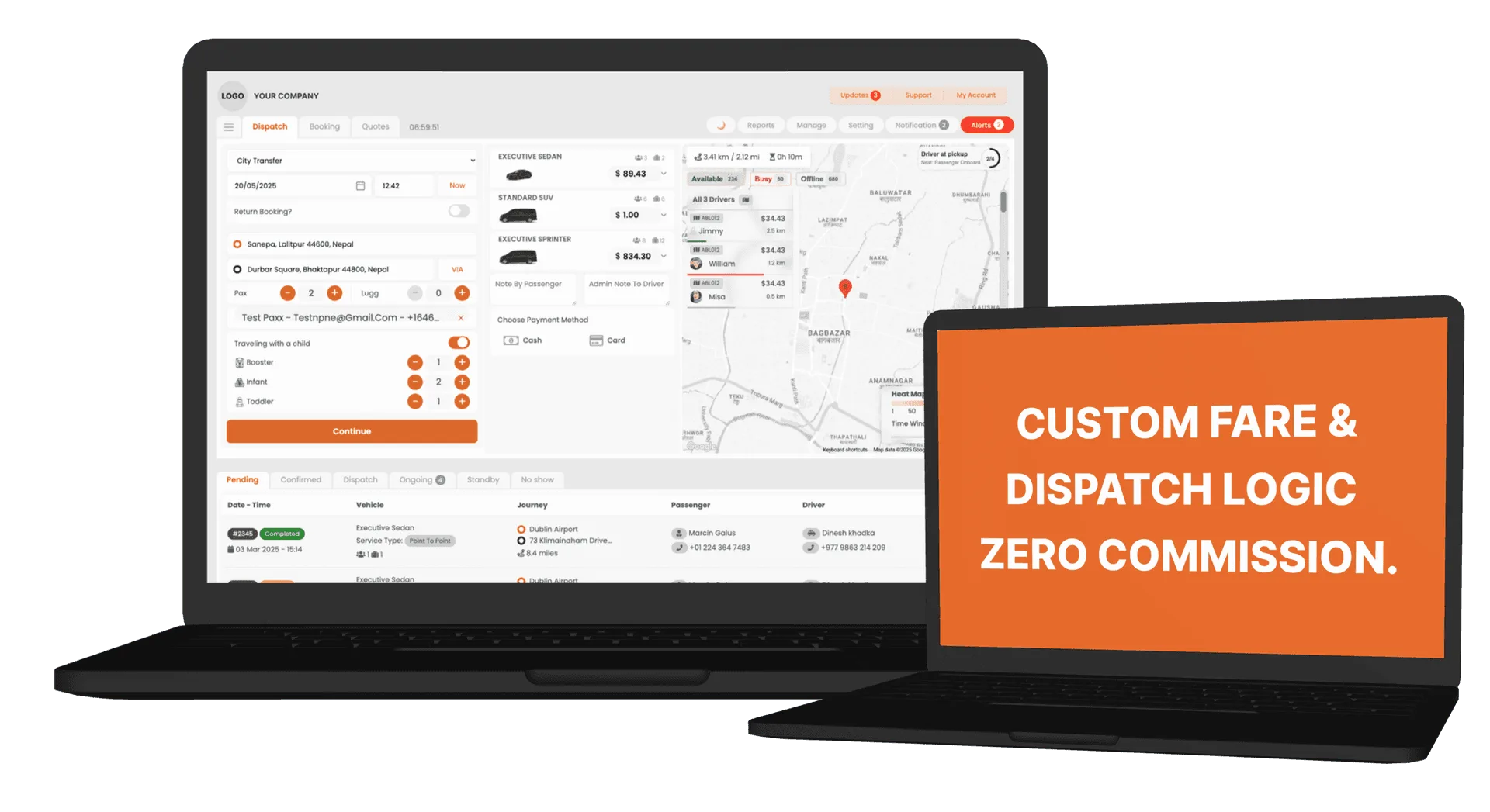 Dispatch operators dashboard with real-time tracking and job allocation